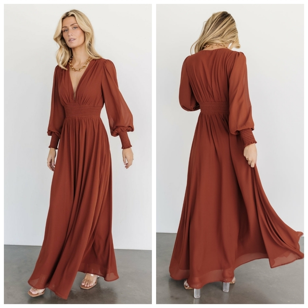 Baltic Born Olivia Cinnamon Long Sleeve Maxi Dress
